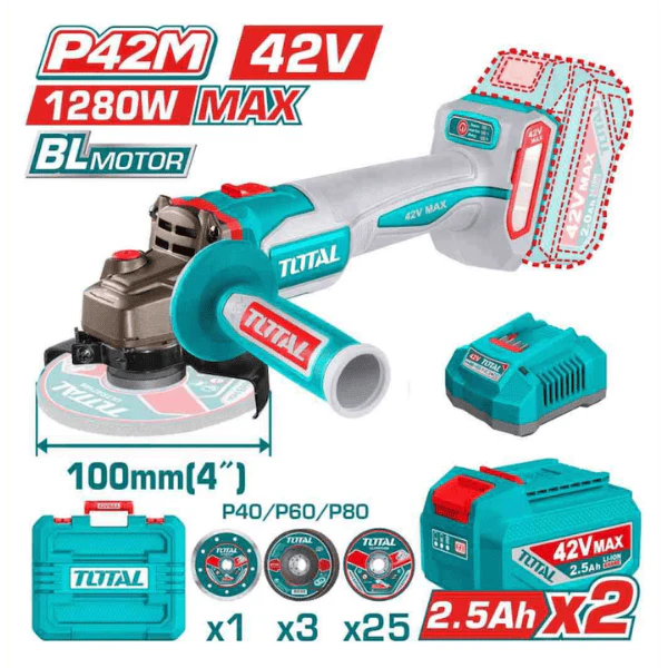 TOTAL TAGLI4128102 42V Brushless Angle Grinder - 125mm Total